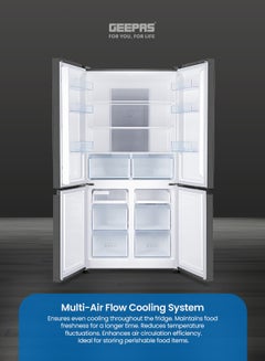 جيباس 575L Multi-Door No-Frost Refrigerator with Inverter Compressor: 154L Freezer & 421L Refrigerator, Multi-Airflow Cooling, Smart Functions (Holiday Mode, Kids Lock), Interior Light, and Unbreakable Glass Shelves GRFM6904XHN Black  - Image 4