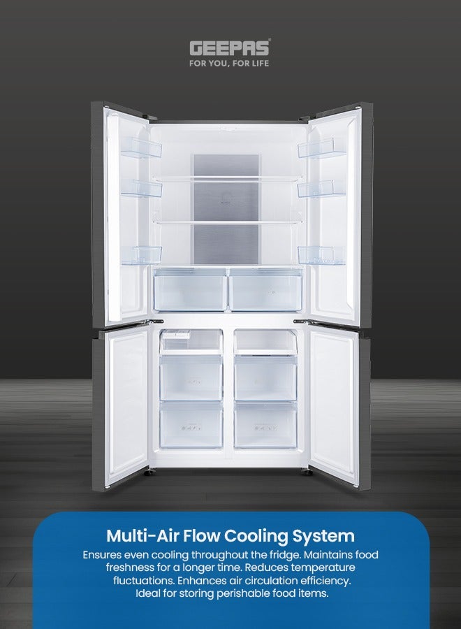 جيباس 575L Multi-Door No-Frost Refrigerator with Inverter Compressor: 154L Freezer & 421L Refrigerator, Multi-Airflow Cooling, Smart Functions (Holiday Mode, Kids Lock), Interior Light, and Unbreakable Glass Shelves GRFM6904XHN Black  - Image 4