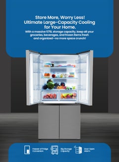جيباس 575L Multi-Door No-Frost Refrigerator with Inverter Compressor: 154L Freezer & 421L Refrigerator, Multi-Airflow Cooling, Smart Functions (Holiday Mode, Kids Lock), Interior Light, and Unbreakable Glass Shelves GRFM6904XHN Black  - Image 3