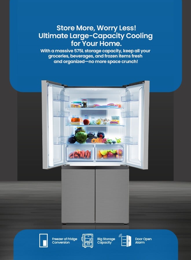 جيباس 575L Multi-Door No-Frost Refrigerator with Inverter Compressor: 154L Freezer & 421L Refrigerator, Multi-Airflow Cooling, Smart Functions (Holiday Mode, Kids Lock), Interior Light, and Unbreakable Glass Shelves GRFM6904XHN Black  - Image 3