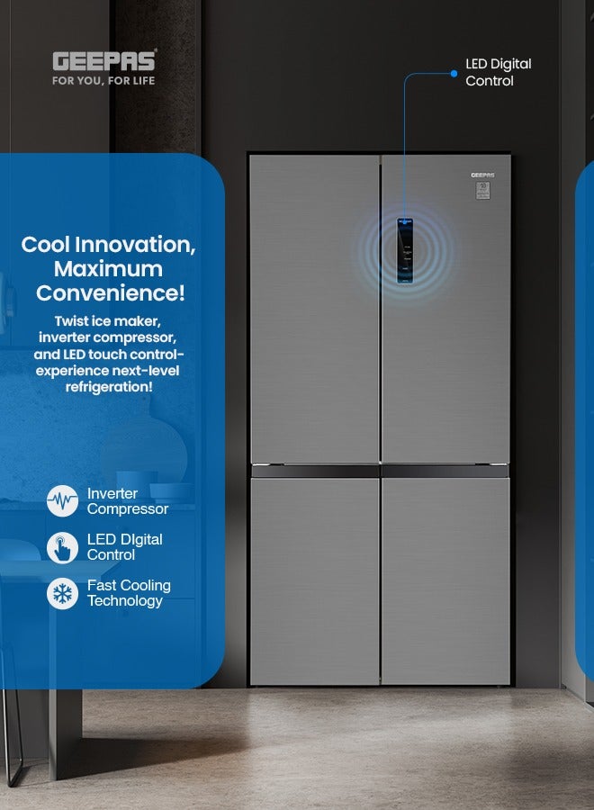 جيباس 575L Multi-Door No-Frost Refrigerator with Inverter Compressor: 154L Freezer & 421L Refrigerator, Multi-Airflow Cooling, Smart Functions (Holiday Mode, Kids Lock), Interior Light, and Unbreakable Glass Shelves GRFM6904XHN Black  - Image 2