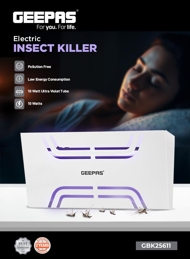 GEEPAS Electric Insect Killer- GBK25611/ Automatic Pest Killing Machine, 10 W/ No Poisonous Vapor, No-Smell and No-Pollution/ Advanced Technology with Low Power Consumption/ Suitable for Home, Office, Restaurants, Hospitals, etc. GBK25611 White  - Image 1