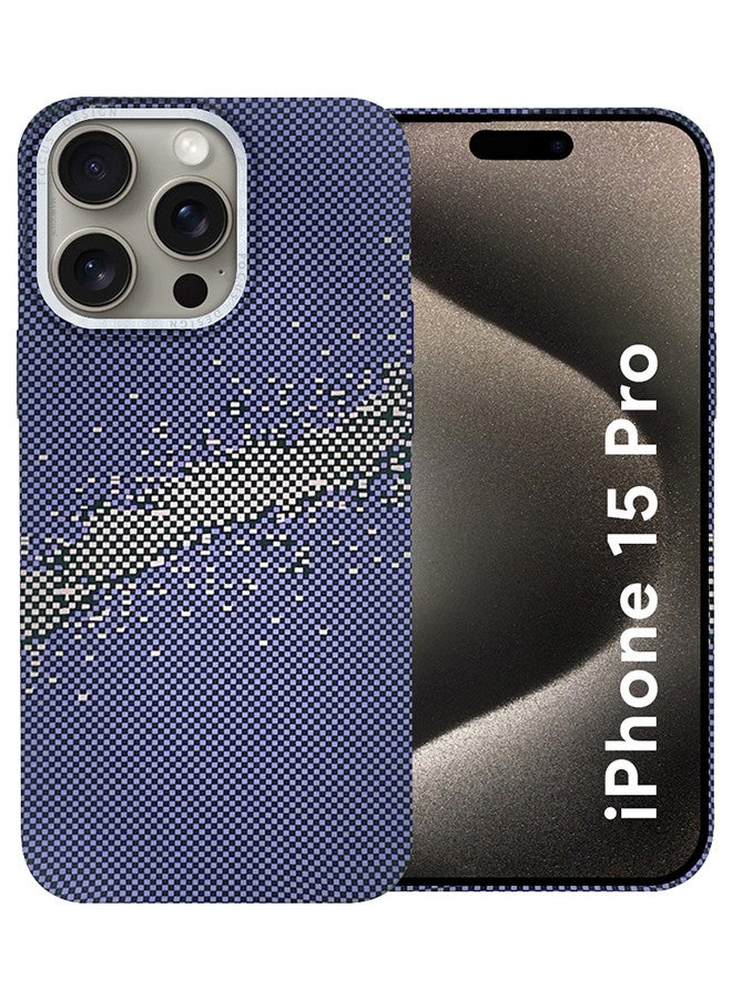 MARGOUN iPhone 15 Pro  MagEZ Case Cover Fusion Weaving Pattern Kevlar Fiber Bulletproof Vest Cover Protective Ultra Slim Magnetic, Screen and Camera Guard - Milky Way Blue-1k - Image 1