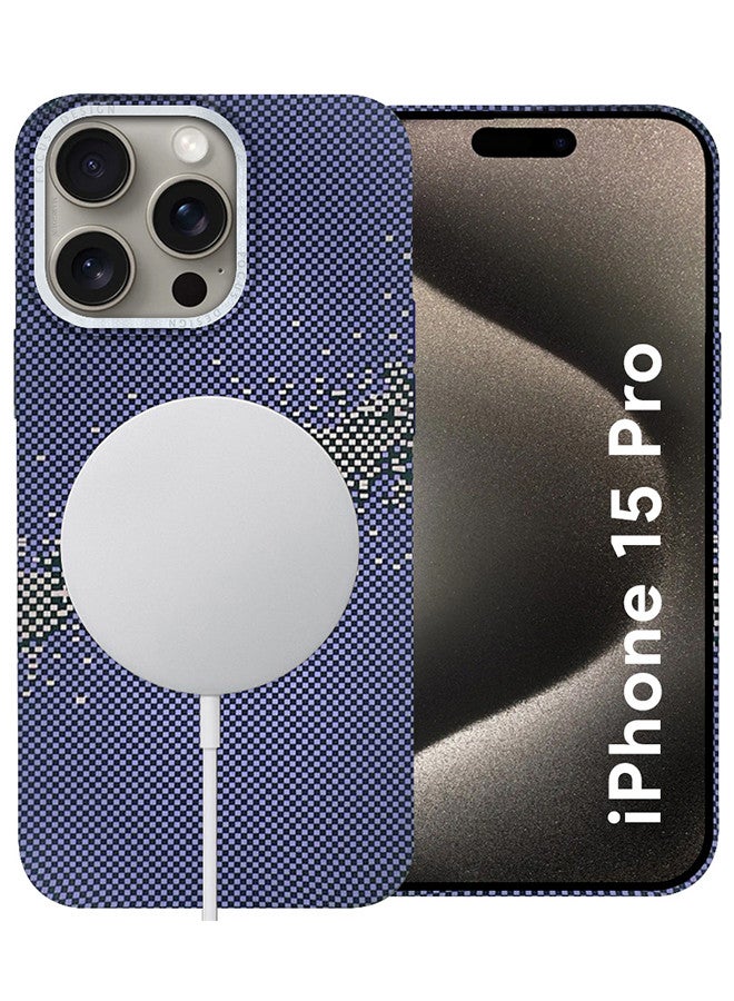 MARGOUN iPhone 15 Pro  MagEZ Case Cover Fusion Weaving Pattern Kevlar Fiber Bulletproof Vest Cover Protective Ultra Slim Magnetic, Screen and Camera Guard - Milky Way Blue-1k - Image 2