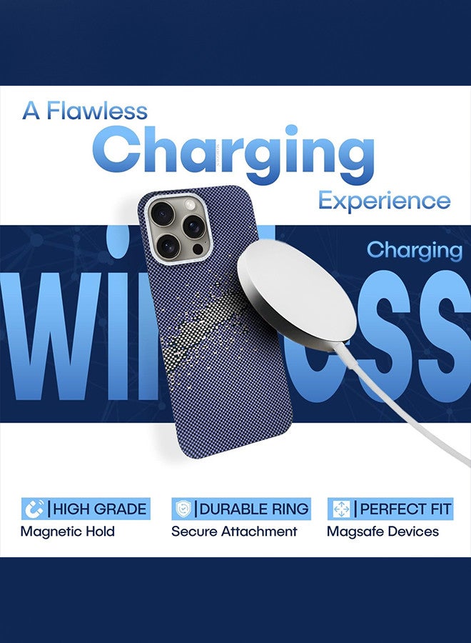 MARGOUN iPhone 15 Pro  MagEZ Case Cover Fusion Weaving Pattern Kevlar Fiber Bulletproof Vest Cover Protective Ultra Slim Magnetic, Screen and Camera Guard - Milky Way Blue-1k - Image 4