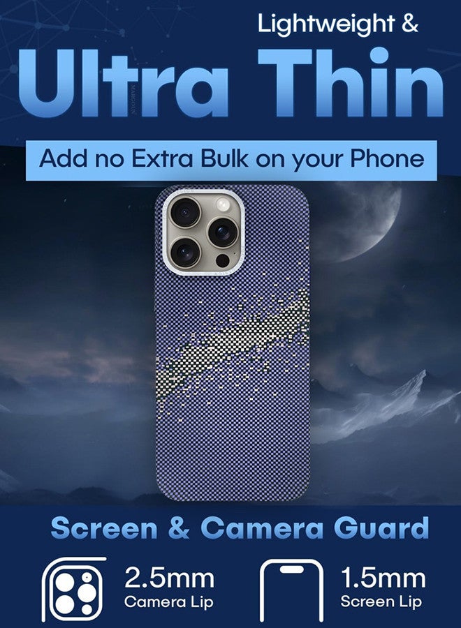 MARGOUN iPhone 15 Pro  MagEZ Case Cover Fusion Weaving Pattern Kevlar Fiber Bulletproof Vest Cover Protective Ultra Slim Magnetic, Screen and Camera Guard - Milky Way Blue-1k - Image 5