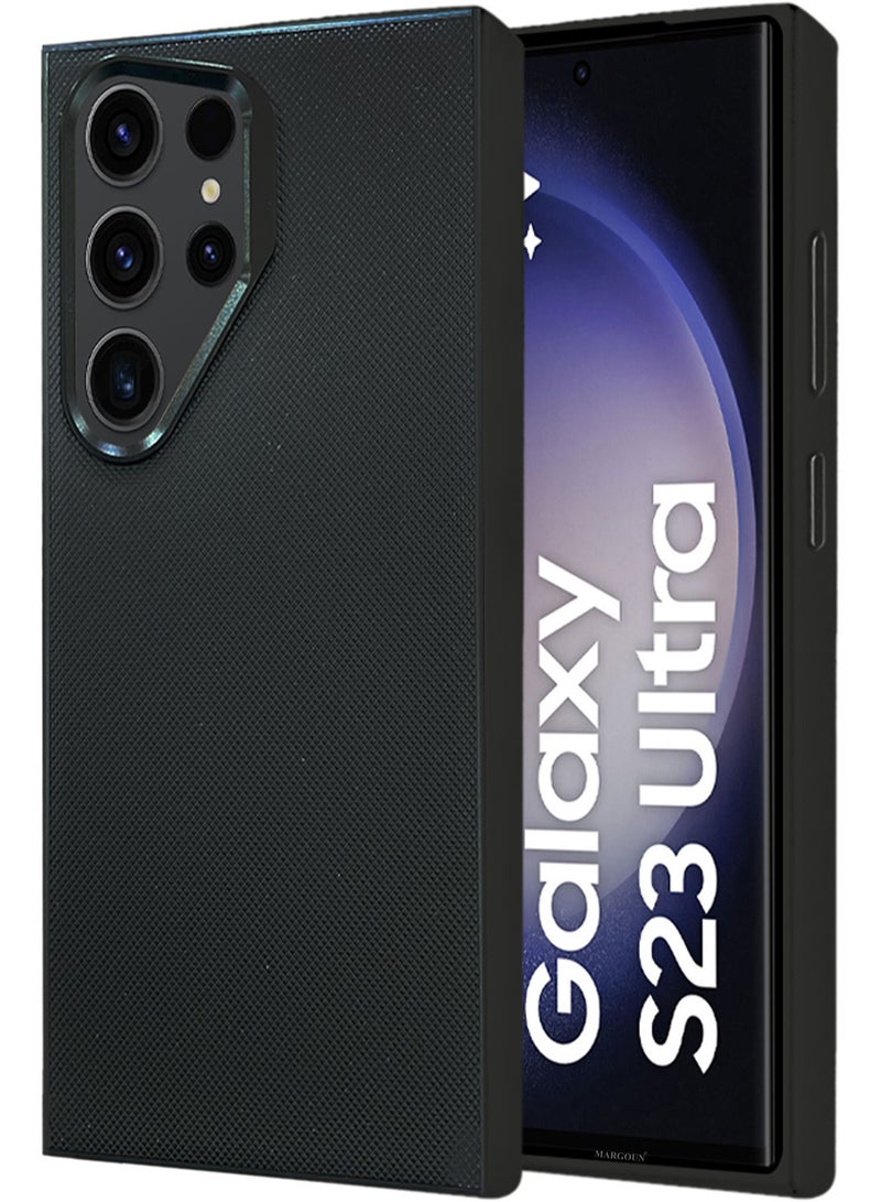 مارجون Samsung Galaxy S23 Ultra Vegan Leather Case Cover, Slim Fit, Raised Edges for Camera and Screen Protection Black-1 - Image 1
