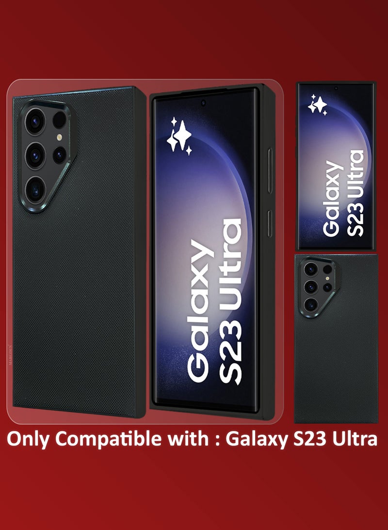 مارجون Samsung Galaxy S23 Ultra Vegan Leather Case Cover, Slim Fit, Raised Edges for Camera and Screen Protection Black-1 - Image 2