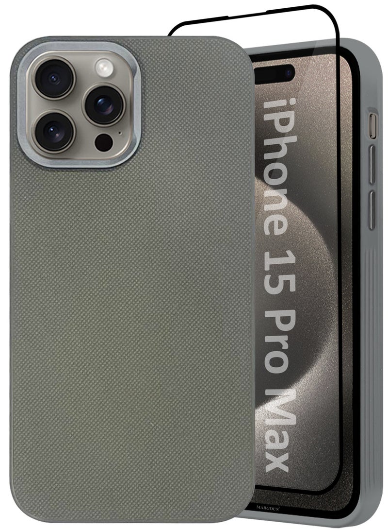 MARGOUN iPhone 15 Pro Max 2 Pack Vegan Leather Case, 1 Cover with 1 Screen Protector, Slim Fit, Raised Edges for Camera and Screen Protection Grey-2 - Image 2