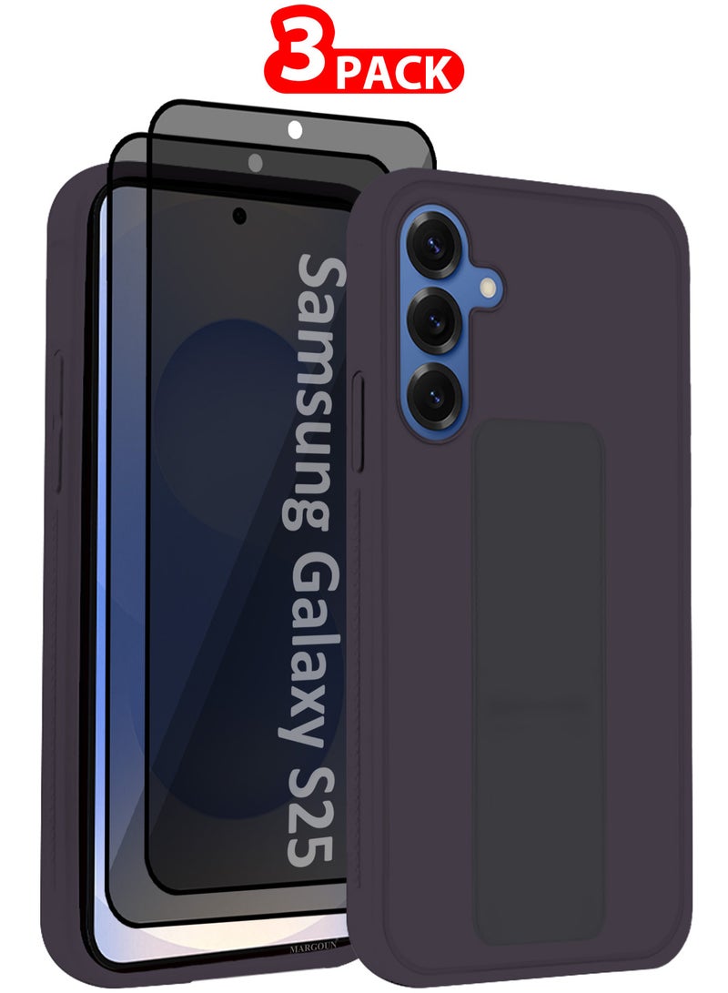 MARGOUN Galaxy S25 3Packs Case Silicone with Stand Function Shockproof and Anti Scratch Finger Grip Case Cover with 2 Shock Proof Screen Protectors - Dark Purple-3 - Image 1