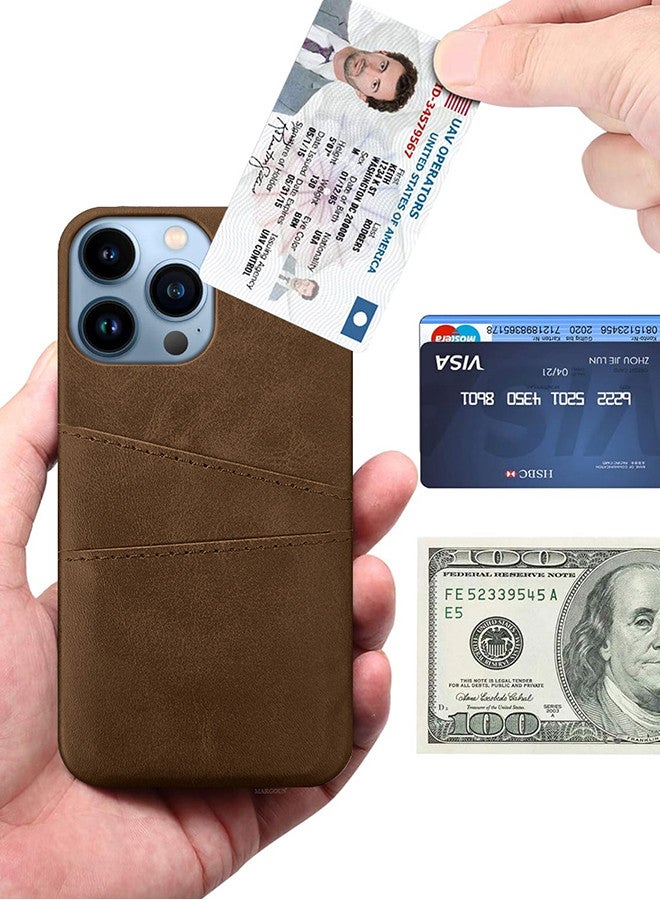مارجون iPhone 13 Pro Max 2Packs Case Cover Leather with Card Holder for Men Women Phone Case with 3D Screen Protector - Brown-2 - Image 3