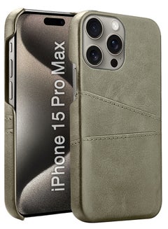 MARGOUN iPhone 15 Pro Max Case Cover Leather with Card Holder for Men Women Phone Case - Grey-1  - Image 1