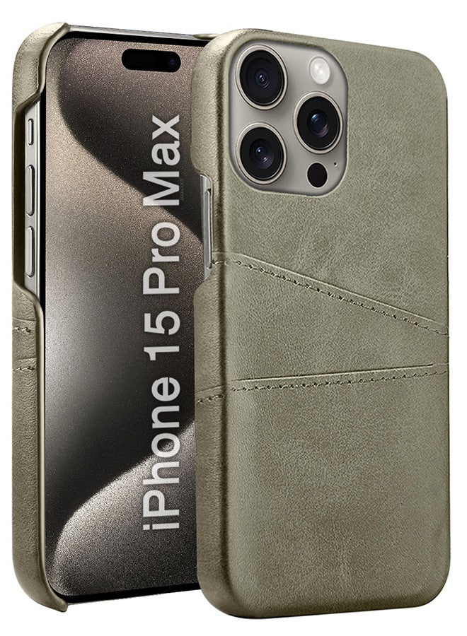 MARGOUN iPhone 15 Pro Max Case Cover Leather with Card Holder for Men Women Phone Case - Grey-1  - Image 1