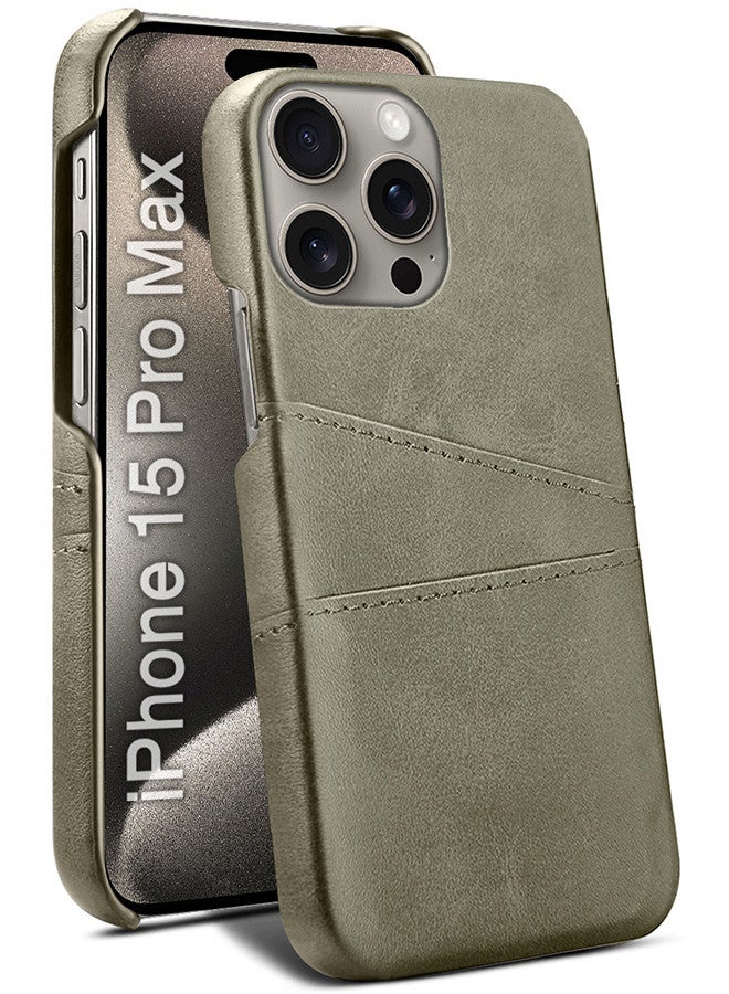 MARGOUN iPhone 15 Pro Max Case Cover Leather with Card Holder for Men Women Phone Case - Grey-1  - Image 3