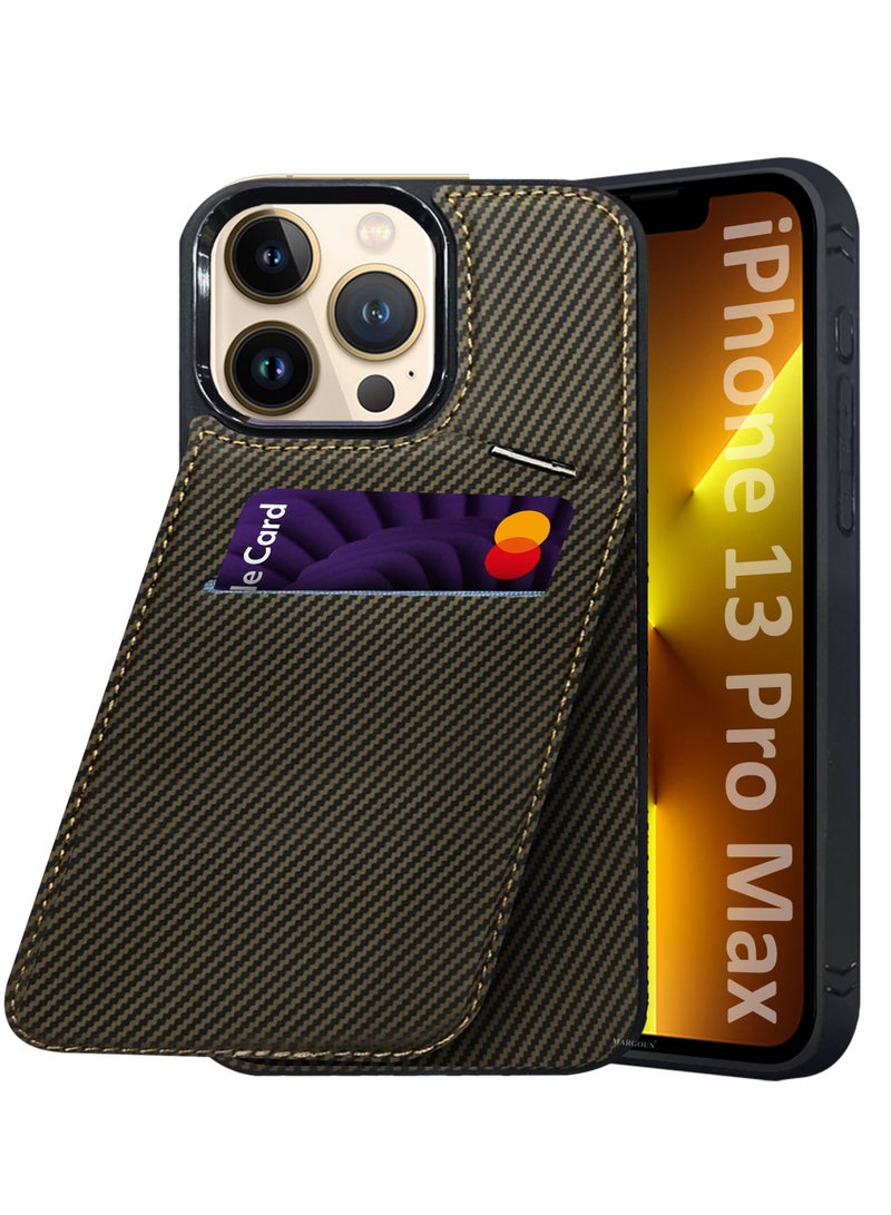 MARGOUN iPhone 13 Pro Max Case Cover Leather with Card Holder and Kickstand for Men Women Phone Case with Carbon Fiber Pattern Brown-1  - Image 1