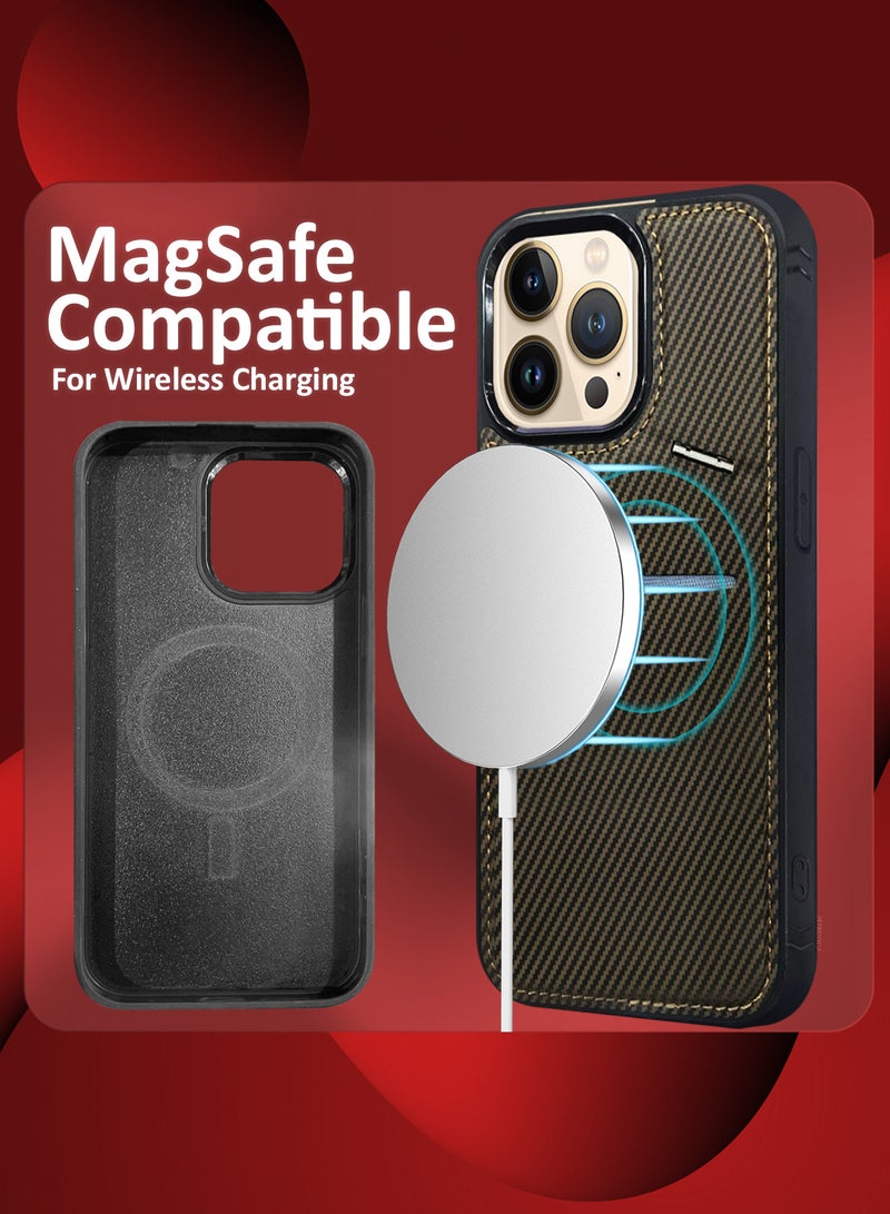 MARGOUN iPhone 13 Pro Max Case Cover Leather with Card Holder and Kickstand for Men Women Phone Case with Carbon Fiber Pattern Brown-1  - Image 3