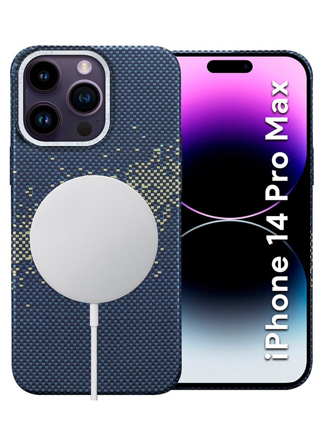 MARGOUN iPhone 14 Pro Max MagEZ Case Cover Fusion Weaving Pattern Kevlar Fiber Bulletproof Vest Cover Protective Ultra Slim Magnetic, Screen and Camera Guard - Milky Way Blue-1k - Image 4