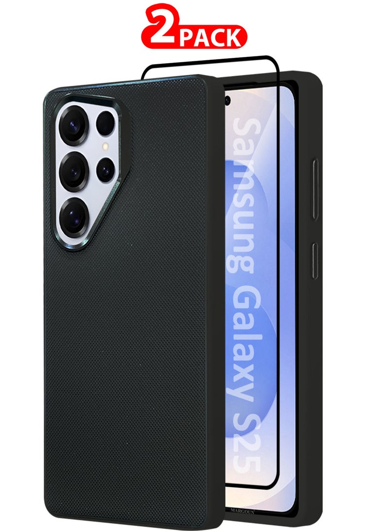 MARGOUN Samsung Galaxy S25 Ultra Vegan Leather Case, 1 Cover with 1 Screen Protector, Slim Fit, Raised Edges for Camera and Screen Protection - Pack of 2 - Black-2 - Image 1