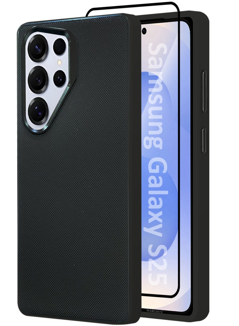 MARGOUN Samsung Galaxy S25 Ultra Vegan Leather Case, 1 Cover with 1 Screen Protector, Slim Fit, Raised Edges for Camera and Screen Protection - Pack of 2 - Black-2 - Image 2