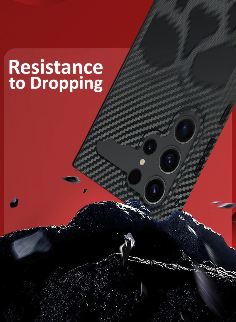 MARGOUN Galaxy S23 Ultra Case Cover Soft TPU and Glossy Skull Design with Two 3D Shockproof Screen Protector - Carbon Fiber - Pack of 3 - Carbon Fiber-3ss - Image 3