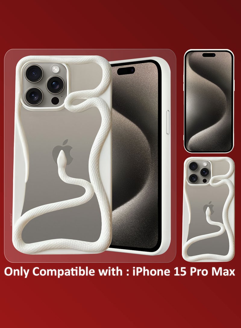 MARGOUN iPhone 15 Pro Max Snake Case Cover Soft TPU and Glossy with Two 3D Shockproof Screen Protector - Pack of 2 - White-3s - Image 3