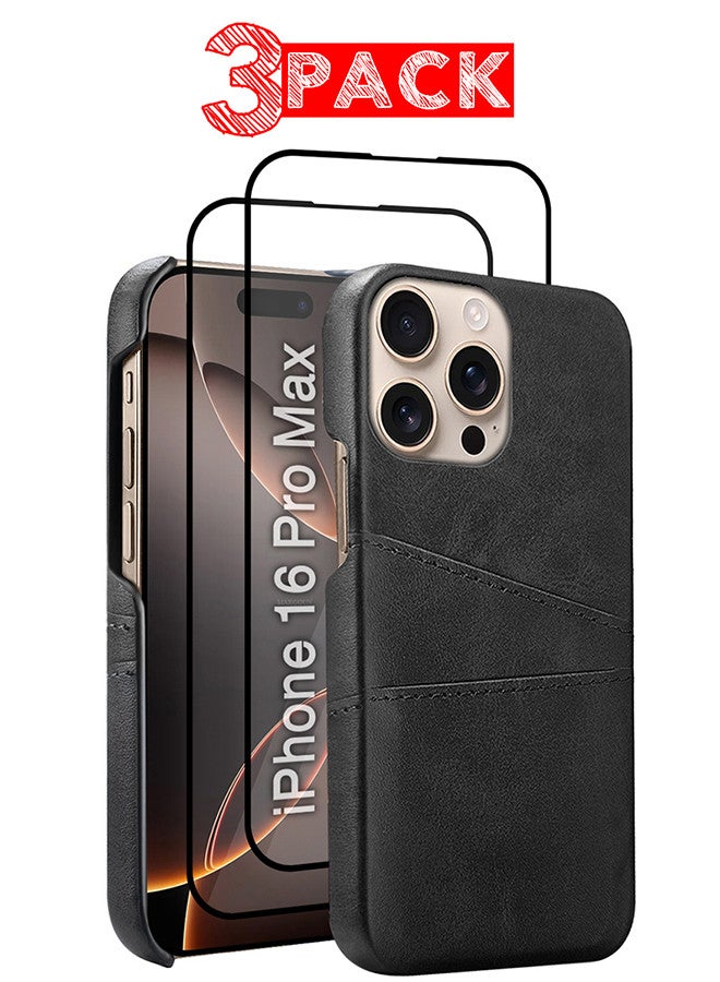 MARGOUN iPhone 16 Pro Max Case Cover Leather with Card Holder for Men Women Phone Case with 3D Screen Protector - Pack of 3 - Black-3  - Image 1