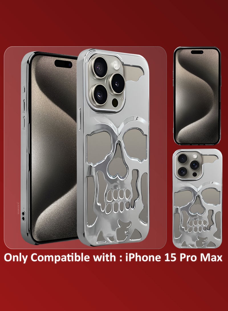 MARGOUN iPhone 15 Pro Max Skull Case Cover Soft TPU and Glossy with Two 3D Shockproof Screen Protector - Pack of 3 - Silver-3s - Image 5