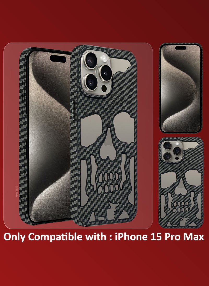 MARGOUN - iPhone 15 Pro Max Case Cover Soft TPU and Glossy with Skull Design - Carbon Fiber-1s - Image 1