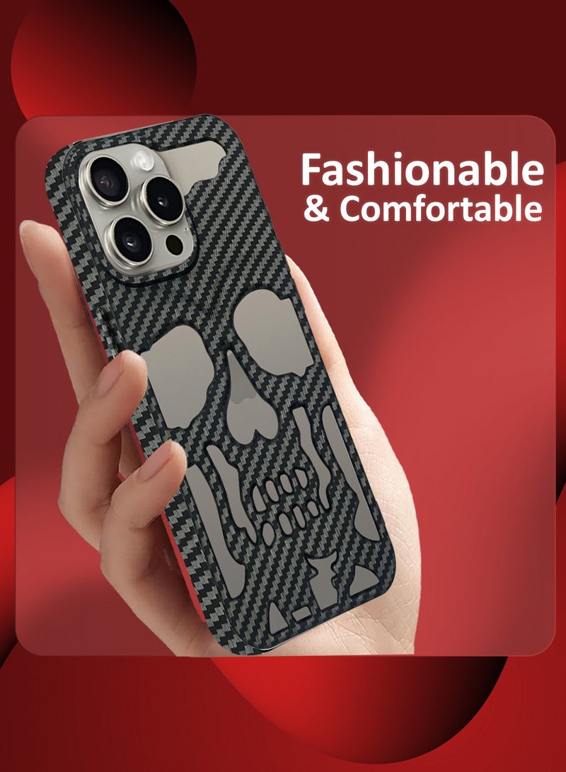 MARGOUN - iPhone 15 Pro Max Case Cover Soft TPU and Glossy with Skull Design - Carbon Fiber-1s - Image 1