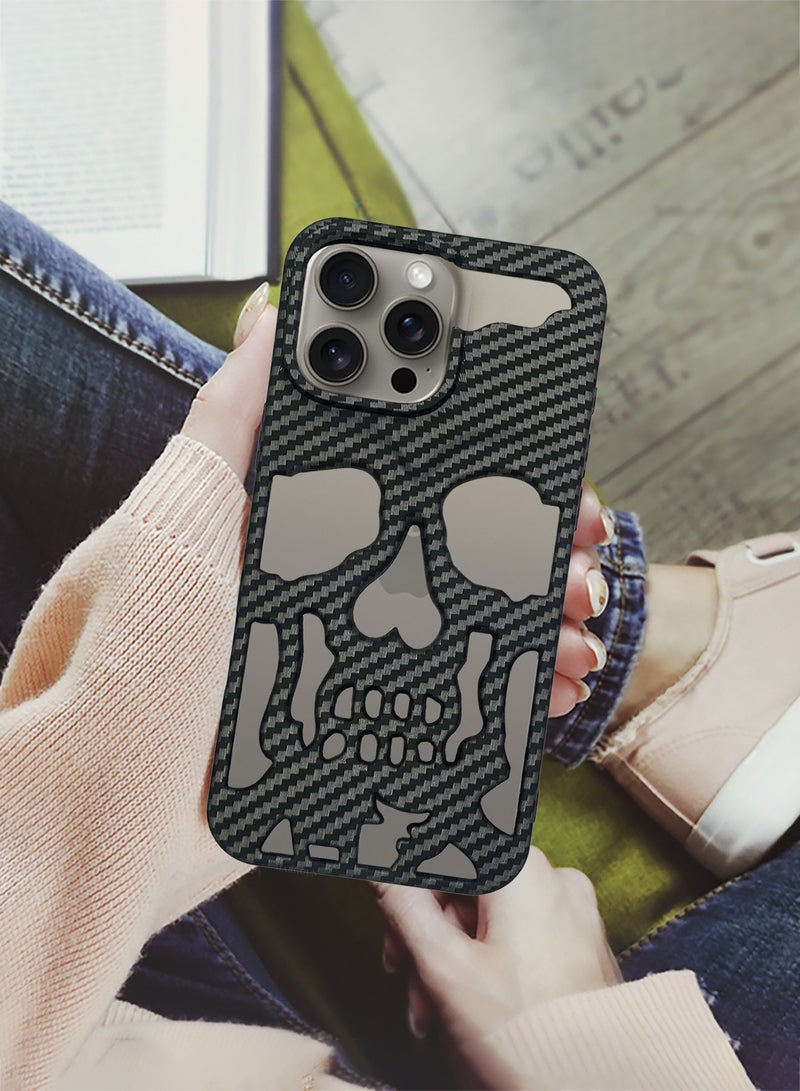 MARGOUN - iPhone 15 Pro Max Case Cover Soft TPU and Glossy with Skull Design - Carbon Fiber-1s - Image 1