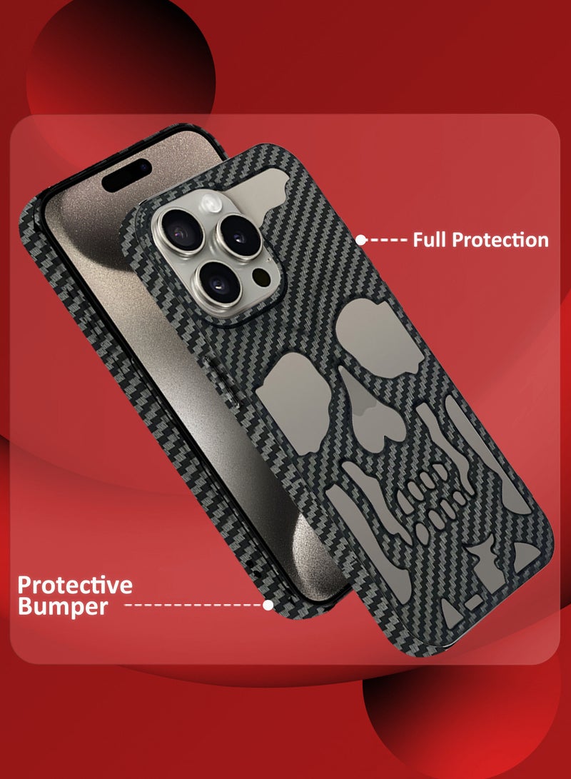 MARGOUN - iPhone 15 Pro Max Case Cover Soft TPU and Glossy with Skull Design - Carbon Fiber-1s - Image 1