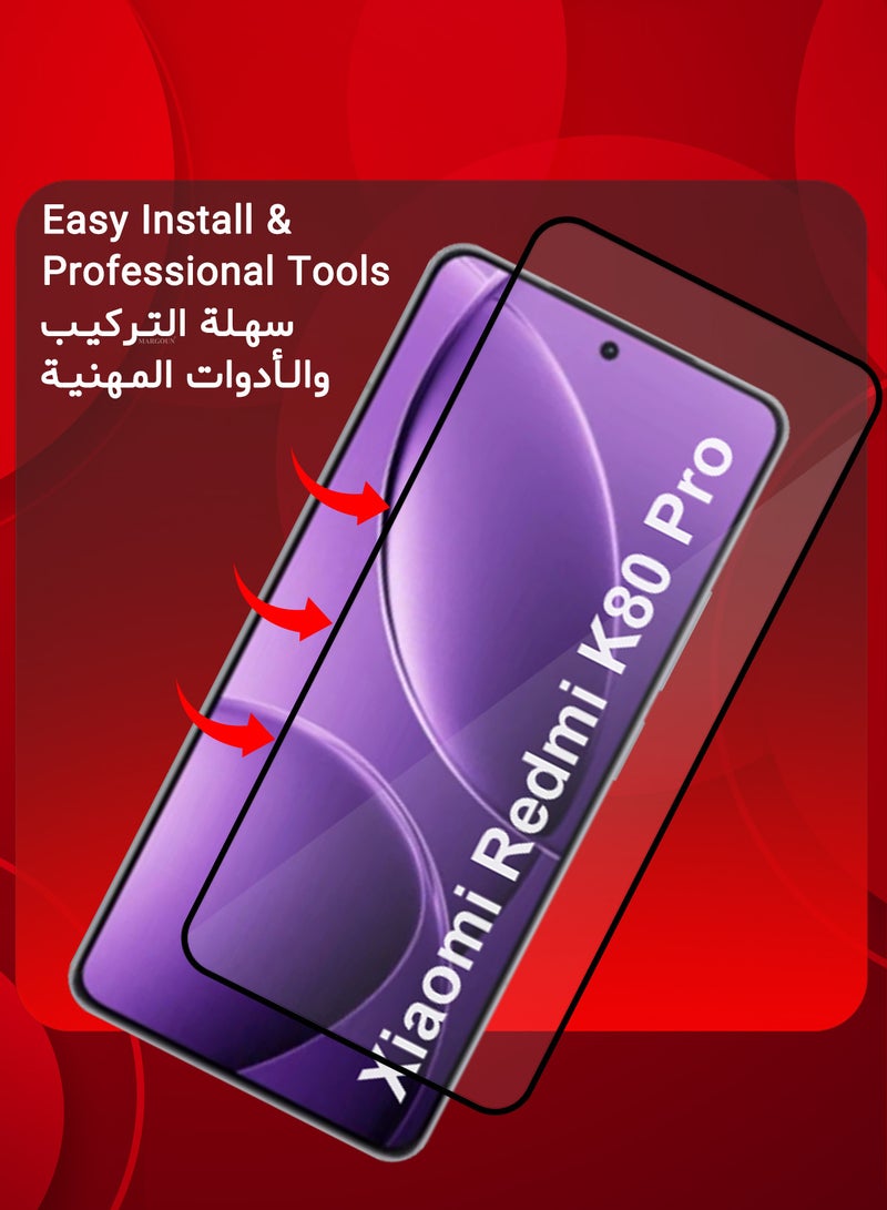 MARGOUN Xiaomi Redmi K80 Pro 3D Full Coverage Screen Protector Ultra HD Scratch Resistant Bubble-Free - Pack of 2 - Side black-2 - Image 4