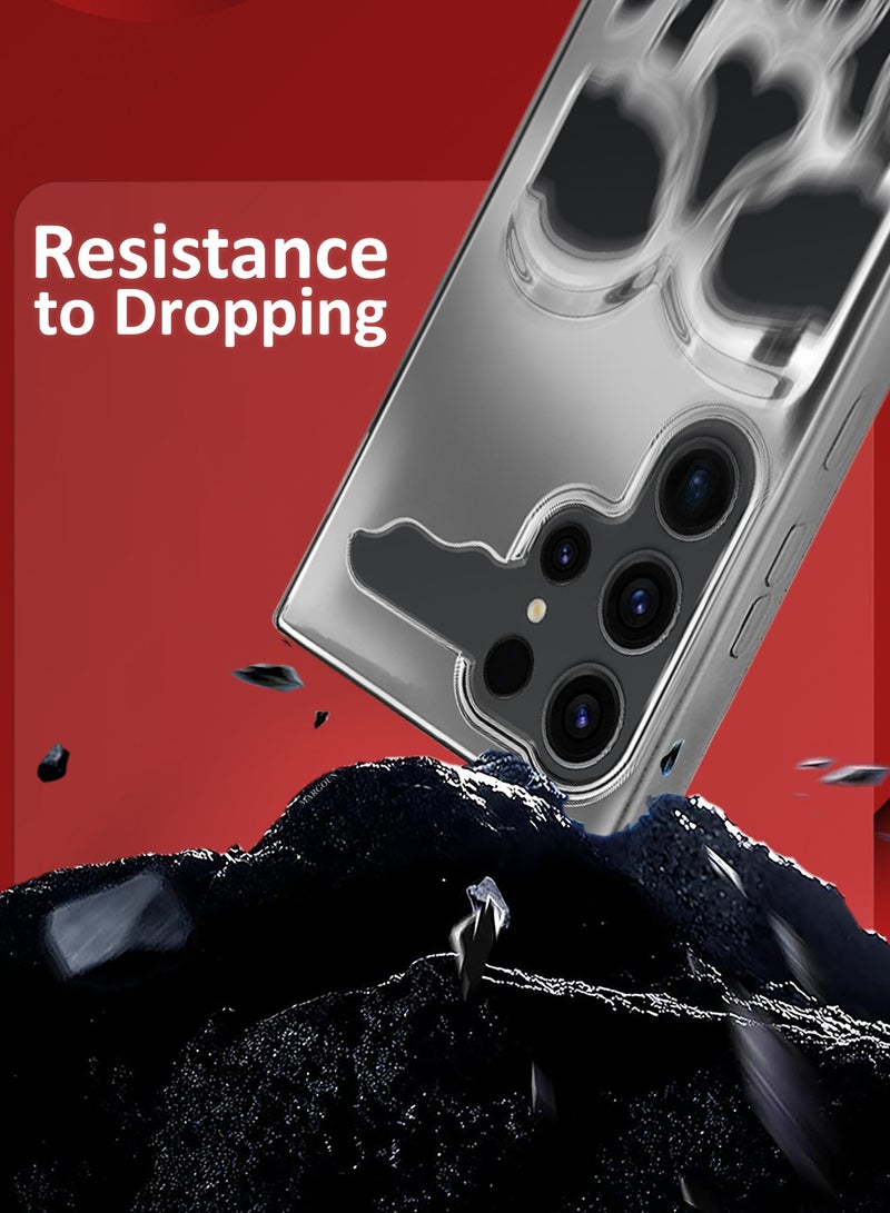 مارجون Galaxy S23 Ultra Case Cover Soft TPU and Glossy Skull Design with 3D Shockproof Screen Protector - Pack of 2 - Silver-2ss - Image 3