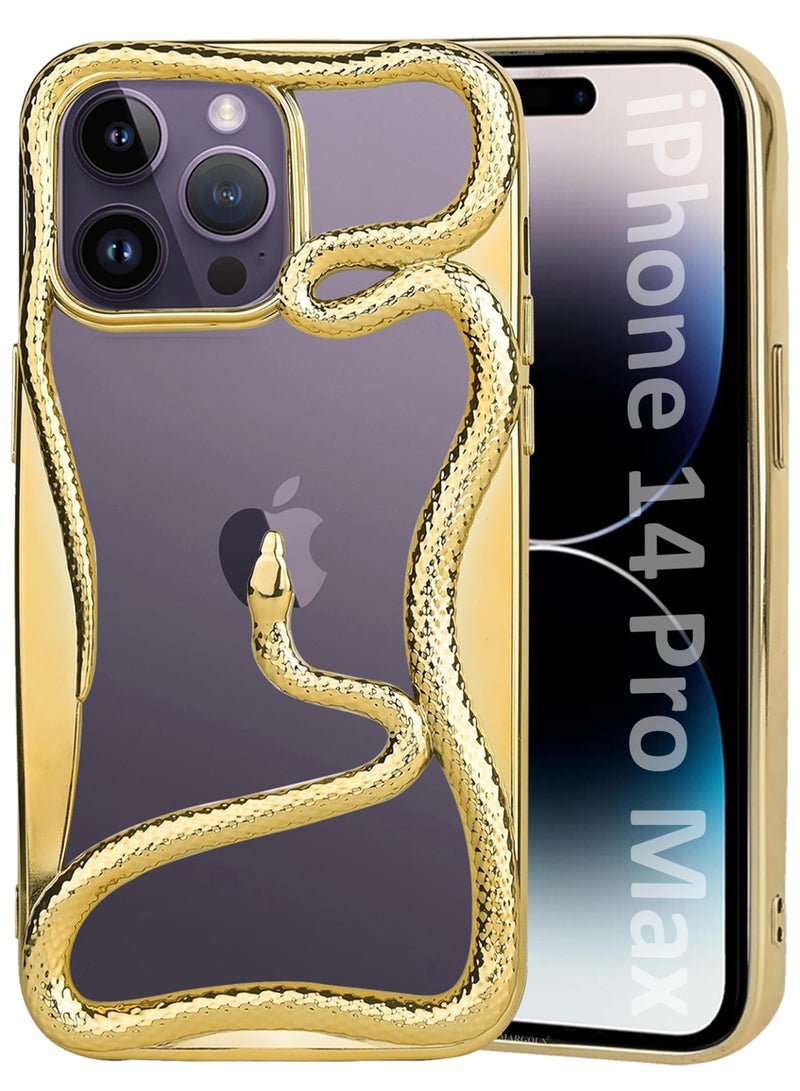 MARGOUN iPhone 14 Pro Max Case Cover Soft TPU and Glossy with Snake Design - Gold-1s - Image 1