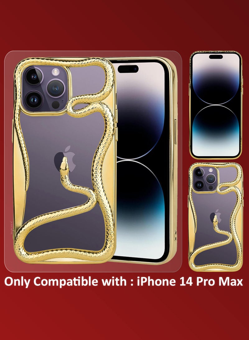 MARGOUN iPhone 14 Pro Max Case Cover Soft TPU and Glossy with Snake Design - Gold-1s - Image 4