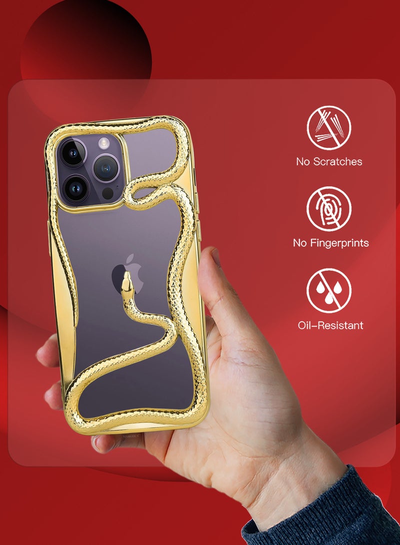 MARGOUN iPhone 14 Pro Max Case Cover Soft TPU and Glossy with Snake Design - Gold-1s - Image 5