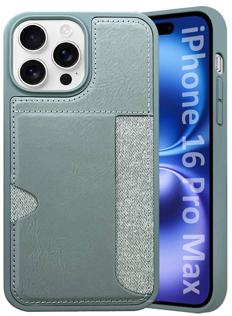 iPhone 16 Pro Max Case Leather Anti Fingerprint Cover with Wallet Card Slot Shell, Side Insert Card Holder, Anti Fall Protection - Pack of 3 - Grey-3