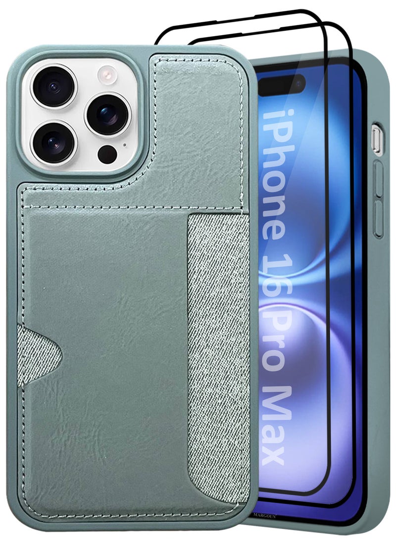 iPhone 16 Pro Max Case Leather Anti Fingerprint Cover with Wallet Card Slot Shell, Side Insert Card Holder, Anti Fall Protection - Pack of 3 - Grey-3