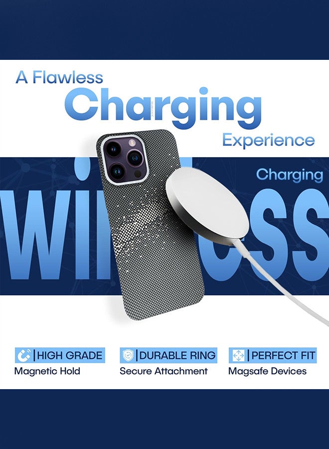 MARGOUN iPhone 14 Pro Max MagEZ Case Cover Fusion Weaving Pattern Kevlar Fiber Bulletproof Vest Cover Protective Ultra Slim Magnetic, Screen and Camera Guard - Milky Way Grey Grey-1k - Image 4