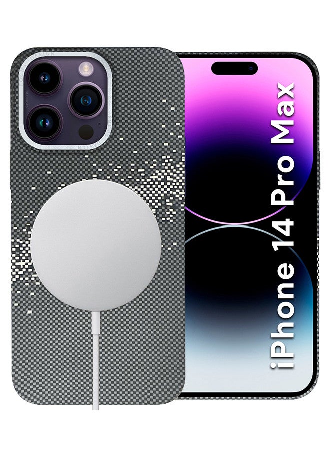MARGOUN iPhone 14 Pro Max MagEZ Case Cover Fusion Weaving Pattern Kevlar Fiber Bulletproof Vest Cover Protective Ultra Slim Magnetic, Screen and Camera Guard - Milky Way Grey Grey-1k - Image 2
