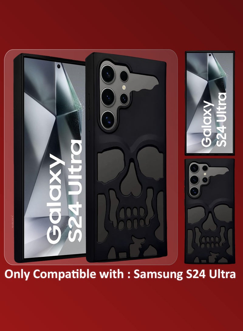 Galaxy S24 Ultra Case Cover Soft TPU and Glossy Skull Design with Two 3D Shockproof Screen Protector - Pack of 3 - Black-3ss