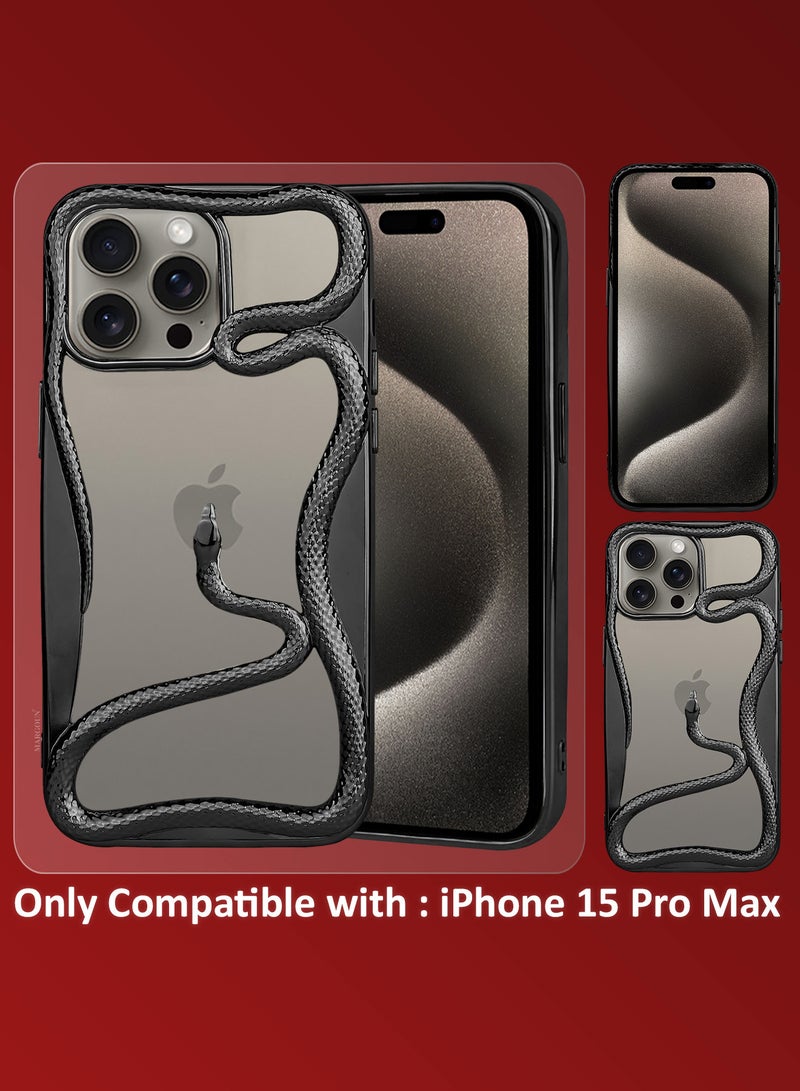 MARGOUN - iPhone 15 Pro Max Snake Case Cover Soft TPU and Glossy with 3D Shockproof Screen Protector - Pack of 2 - Black-2s - Image 1