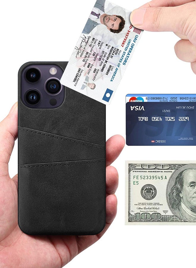 MARGOUN iPhone 14 Pro Max Case Cover Leather with Card Holder for Men Women Phone Case - Black-1  - Image 5