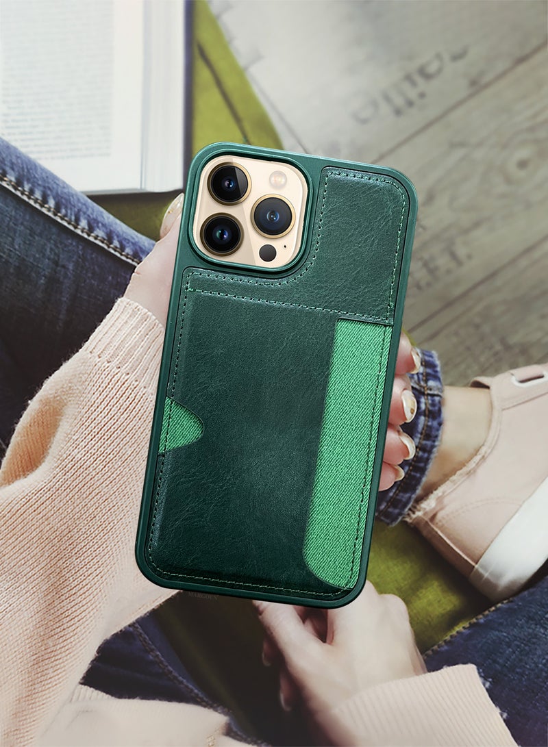 MARGOUN iPhone 13 Pro Max Case Leather Anti Fingerprint Cover with Wallet Card Slot Shell, Side Insert Card Holder, Anti Fall Protection - Pack of 3 - Green-3  - Image 4