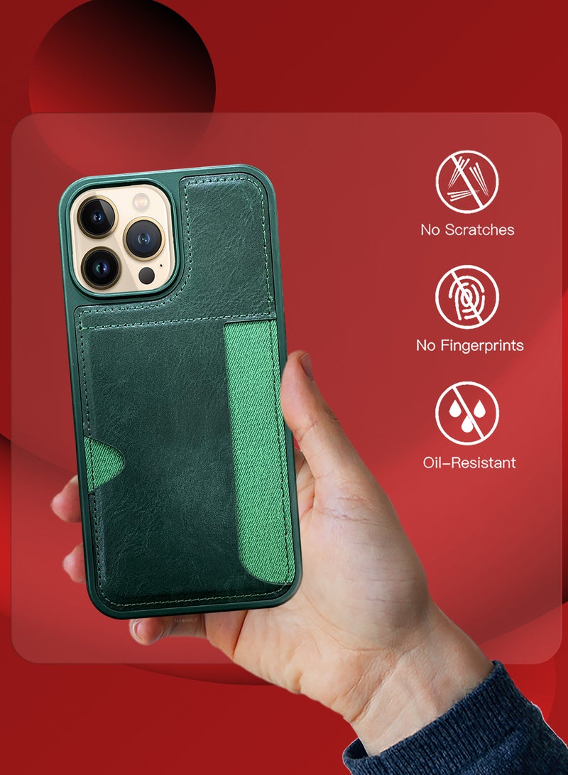 MARGOUN iPhone 13 Pro Max Case Leather Anti Fingerprint Cover with Wallet Card Slot Shell, Side Insert Card Holder, Anti Fall Protection - Pack of 3 - Green-3  - Image 3