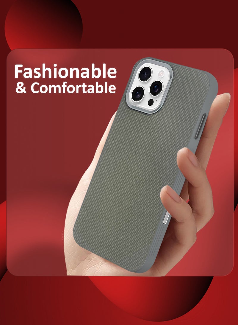 مارجون iPhone 16 Pro Max Vegan Leather Case Cover, Slim Fit, Raised Edges for Camera and Screen Protection Grey-1 - Image 3