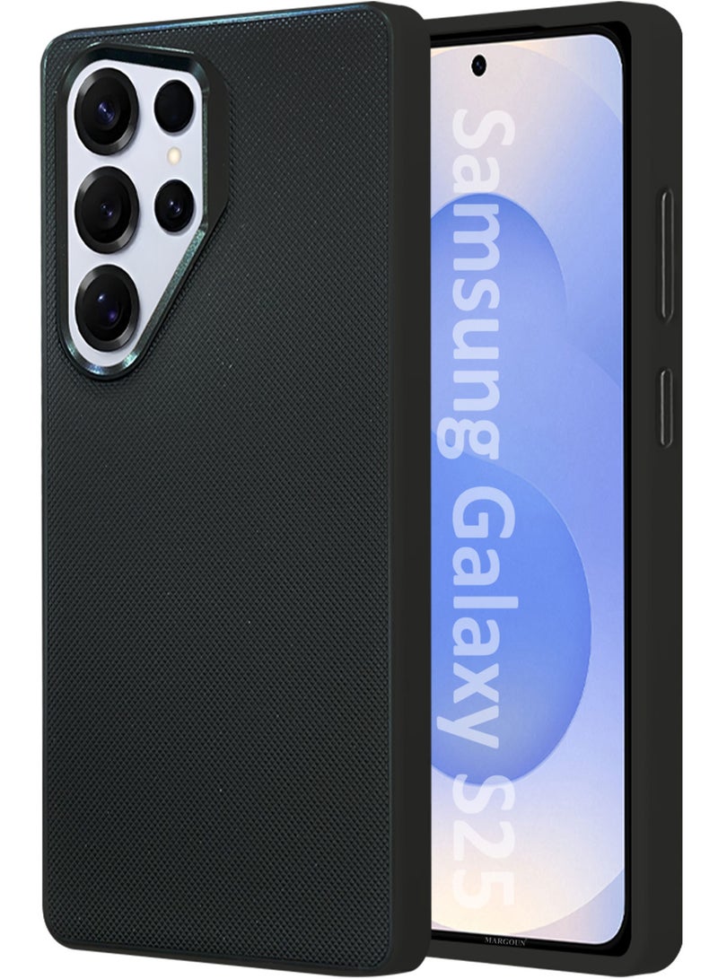 MARGOUN Samsung Galaxy S25 Ultra Vegan Leather Case Cover, Slim Fit, Raised Edges for Camera and Screen Protection Black-1 - Image 1