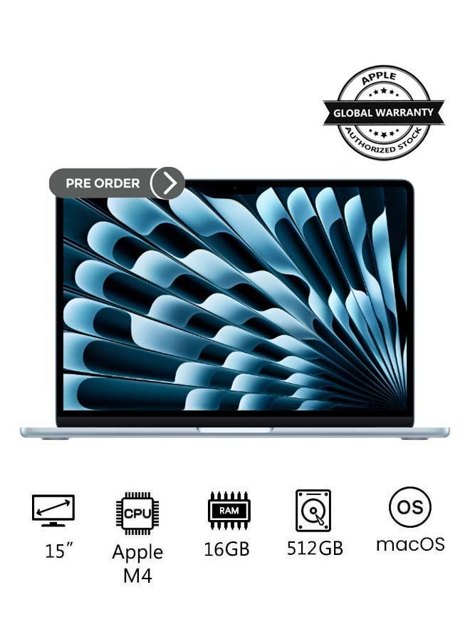 New 2025 MacBook Air MC7C4 15-Inch Display, Apple M4 Chip 10-Core CPU 10-Core GPU Processor/16GB RAM/512GB SSD/macOS(International Version) English Sky Blue - pnsku/N70154908V/45/_/1741343933/d7d90000-c700-429b-8a3a-832fb0b167e6