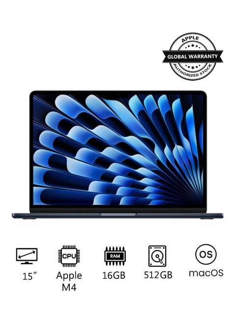 New 2025 MacBook Air MW1M3 15-Inch Display, Apple M4 Chip 10-Core CPU 10-Core GPU Processor/16GB RAM/512GB SSD/macOS(International Version) English Midnight