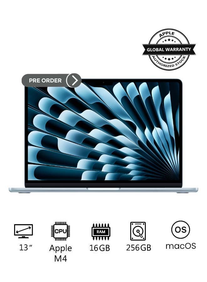 New 2025 MacBook Air MC6T4 13-Inch Display, Apple M4 Chip 10-Core CPU 8-Core GPU Processor/16GB RAM/256GB SSD/macOS English Sky Blue - pnsku/N70154913V/45/_/1741343964/dd5054f8-2e25-43bf-80e7-c73517e6db93